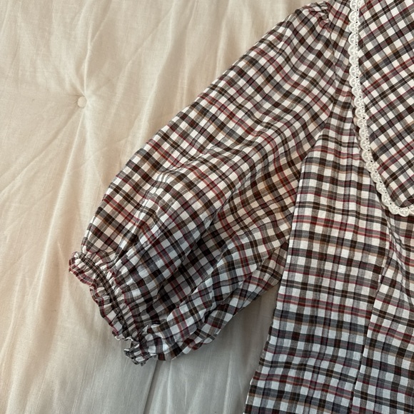 Anthropologie Maeve Plaid Blouse with Puff Sleeves - Picture 4 of 6